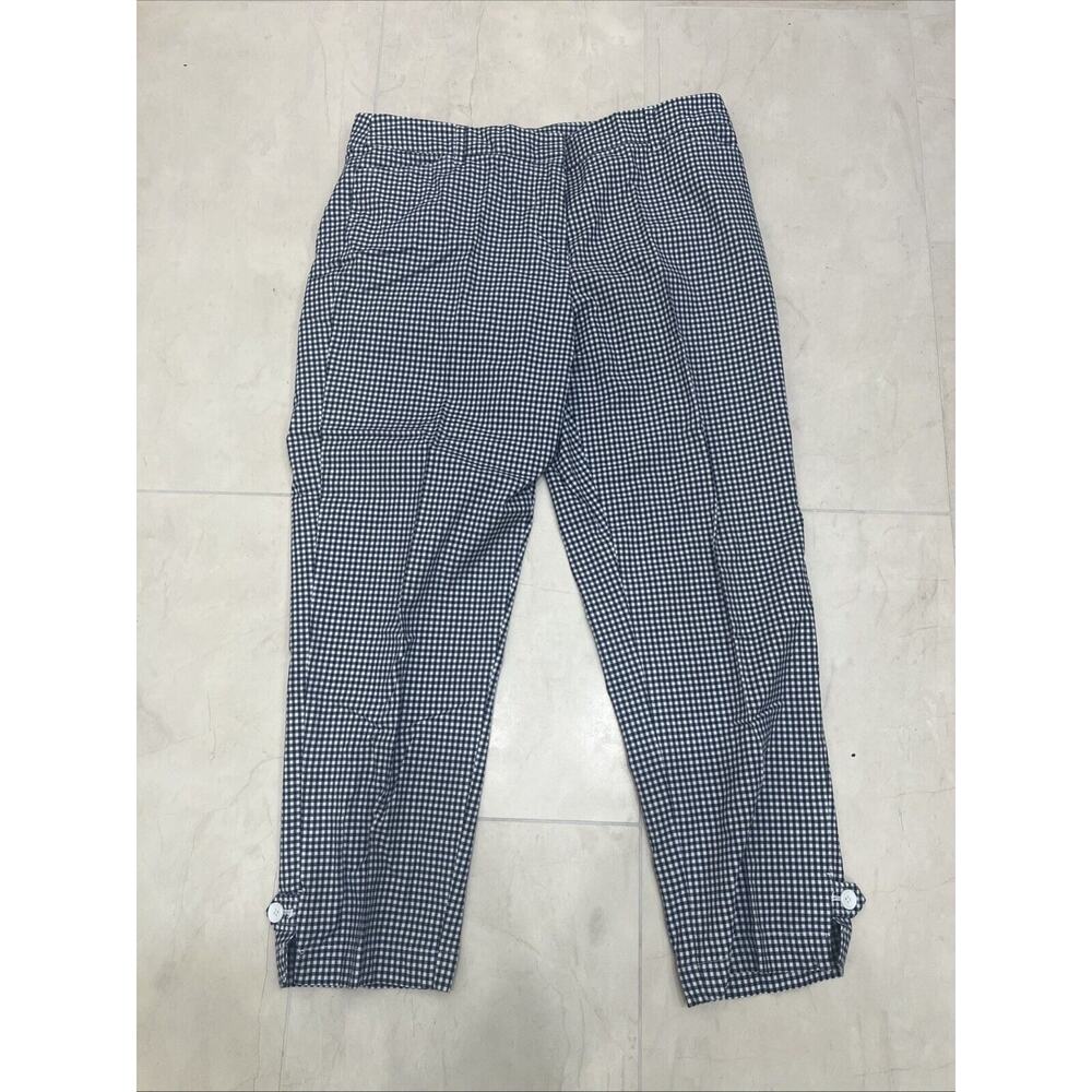 Talbots Pants Sz 10 Perfect Crop Blue Checkered Print Cotton EUC